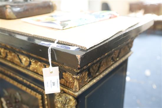 A Victorian ormolu mounted ebonised and pietra dura pier cabinet, W.3ft 2in. D.1ft 7in. H.3ft 11.5in.